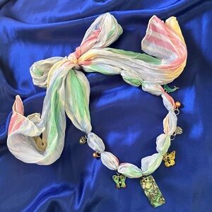 Handmade Pastel Butterfly Charm Silk Scarf Necklace Accessory Spring Summer